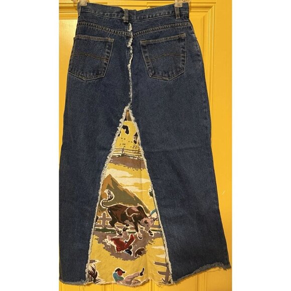 Desert Diva By Sherry Holt Denim Skirt Size Small Rodeo  Maxi USA Made Graphic - Picture 3 of 3